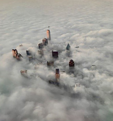 Aerial view of Dallas fog on 1/27/2020