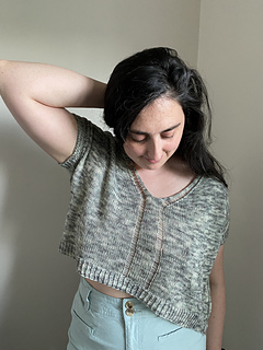 48" garment on 36" chest, body length knit to 9" before upper body split.