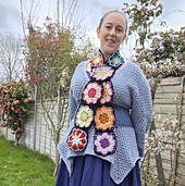 Black lace scarf with bright floral granny squares