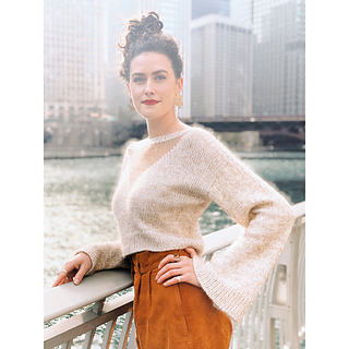Size S: Aggressively blocked to 38". Photographed on a 35" bust (3" of positive ease.) Waist shaping.