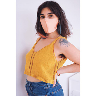 39.5" garment on 34" bust, body knit to 7", straps knit to 3"