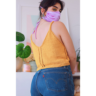 39.5" garment on 34" bust, body knit to 7", straps knit to 3"
