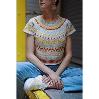 38" garment photographed on 36" full bust, cropped length.