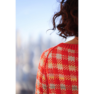 40" garment on 36" bust. Body knit to 7". Sleeves knit to 20" (model is 5'9" with long arms.)