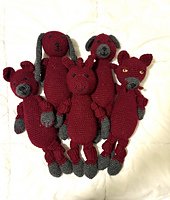 L to R: Bear, bunny, pony, dog, cat.