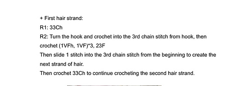 Hair Strands: directions are ambiguous and I don’t know what VFh stitch is. See Comment #8.
