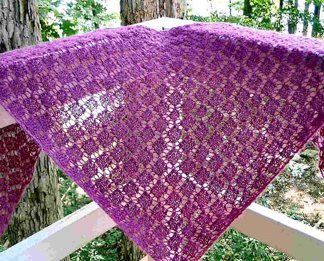 Ravelry Easy garter stitch diamond lace shawl pattern by Debby Decker
