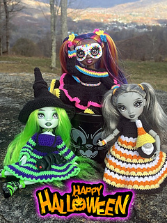 Coreset dress (left), 3-tiered party dress (middle), Granny dress with cap sleeves (right)