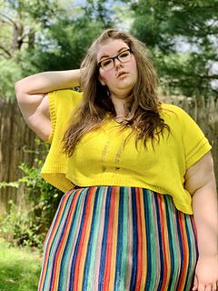 65” garment on 53” chest, body length knit to 9.75” before upper body split.