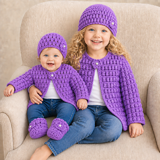 Set of cardigan hat to 10Y and booties available separately