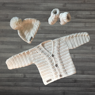 Cooper cardigan hat and booties set 0-3Y available as a separate pattern