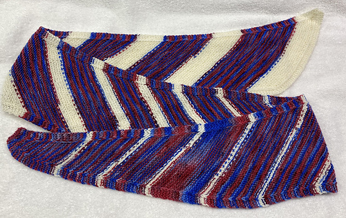 Sock weight yarn, two color strips with slip stich color changes