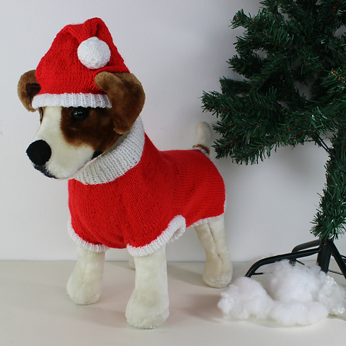 Ravelry Dog Christmas Santa Hat and Coat pattern by Christine Grant