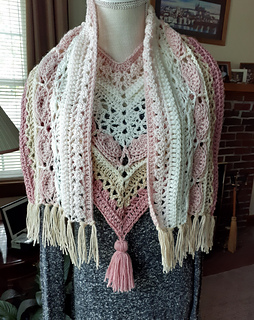 New V-Land Scarf in Pinks & Beige - wrapped about neck