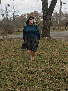Cast on for 2X, increased to 3X full bust st count: 54" FO ON 50.5" bust (3.5" positive ease.) Waist shaping.