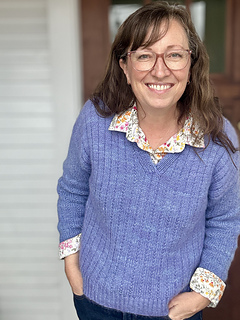 Heather's version knit in Sew Happy Jane Joyful Fingering & Featherdown Suri Lace