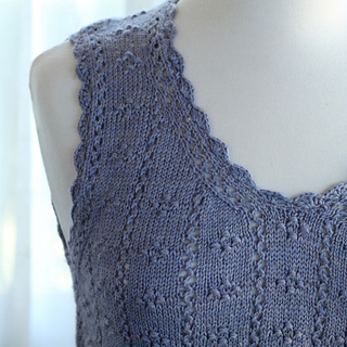 Knit by Heather @sewhappyjane in Sew Happy Jane Silky Linen Sport, color Periwinkle, with crochet trim mod