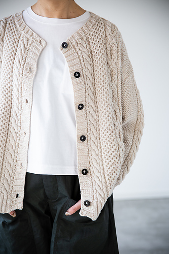 【定番】　ドルモア　リネン　長袖　サマーカーディガン　イタリア製　白　M相当 Ravelry: SAHO CARDIGAN pattern by Megumi Sawada