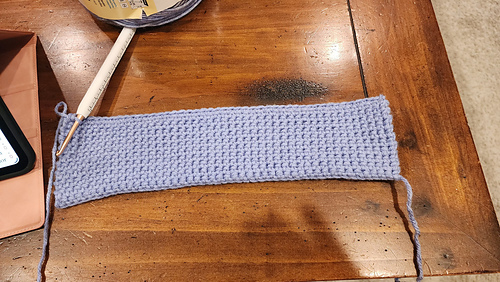 My base measures 12" x 3"; just slightly larger with the O'go yarn.