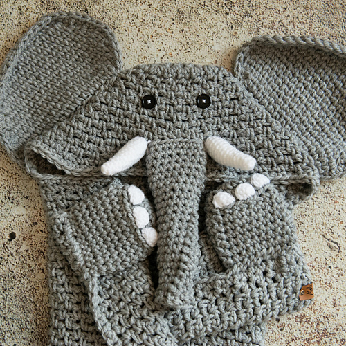 Ravelry Hooded Elephant Blanket pattern by MJ's Off The Hook Designs