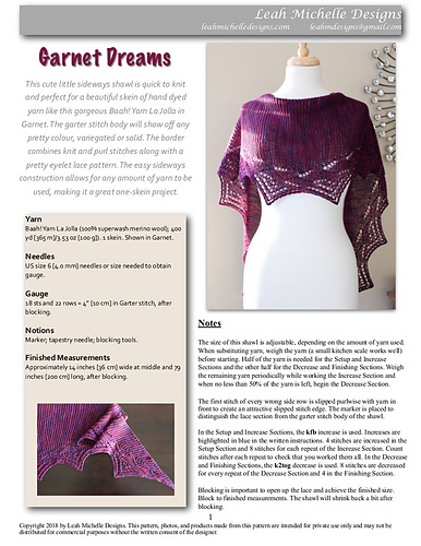 Ravelry: Garnet Dreams pattern by Michelle Krause