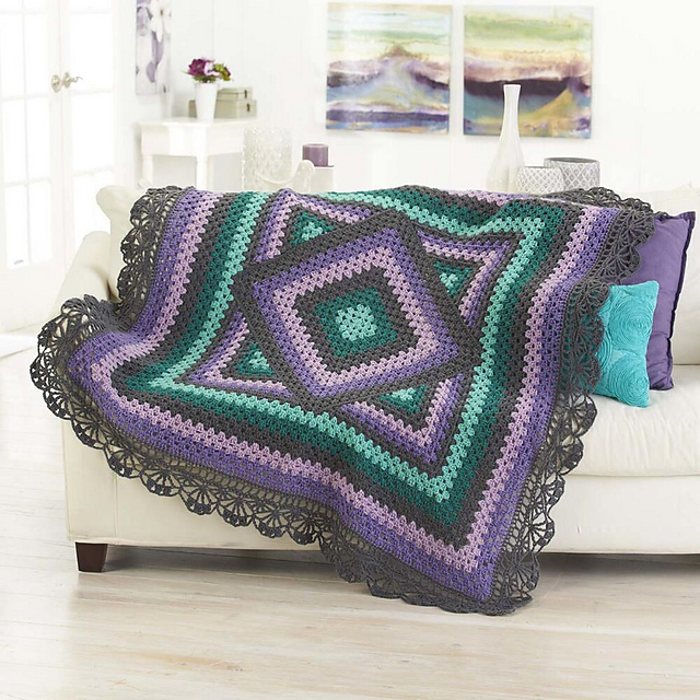 Ravelry LaceEdged Granny Square Throw pattern by Herrschners