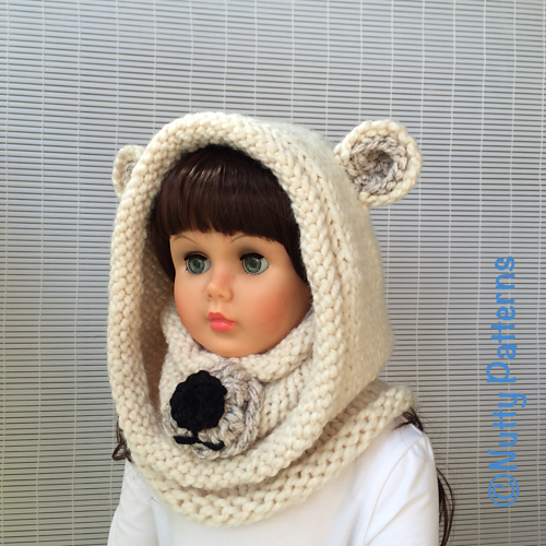 Ravelry Polar Bear Hood with Cowl pattern by Bina Alper
