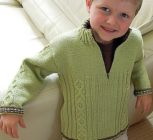 Ravelry Boys jumper with cables and contrasting trim P013 pattern by OGE Knitwear Designs