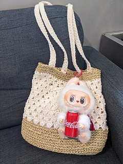 Summer farmer's market raffia/cotton tote bag