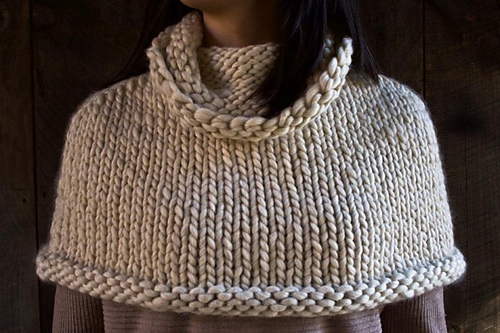A rounded, textured capelet in super-bulky yarn