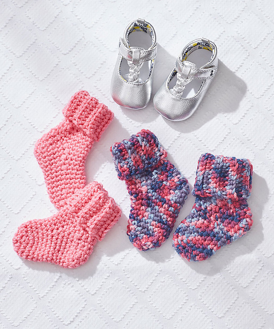 red heart crochet baby socks