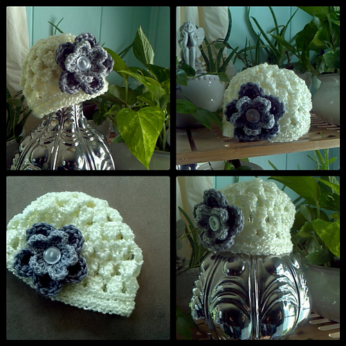 Cluster Stitch Baby Beanie with Flower photo 8
