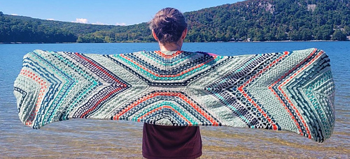Finished weaving in 8 trillion ends at the lake. Pre-blocking.