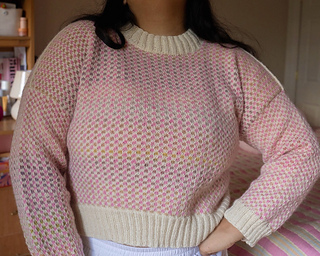 unblocked-- hoping to stretch the sleeves a bit longer and widen the bust with blocking