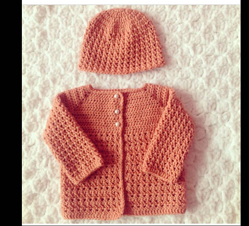 Dusty Peach Cardigan + Hat photo 2
