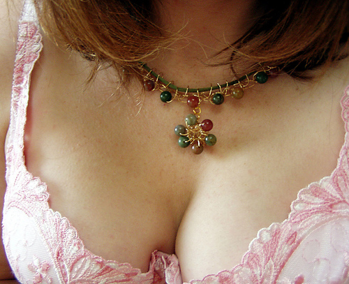 Crochet wire necklace with Rhyolite beads