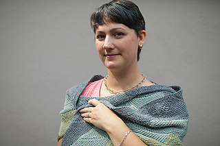 Aranami shawl in greens (wrapped around)