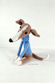 Crochet Greyhound - good at sitting on a flat surface.