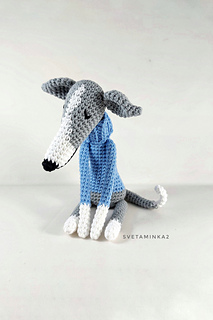 Sighthound crochet dog with slender body, and pointed muzzle.