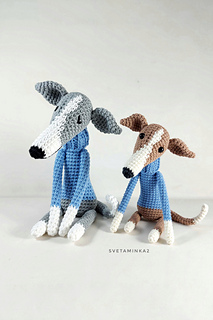 Greyhounds amigurumi - eyes: use plastic eyes or embroidery (both methods shown).