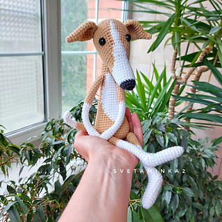 This Whippet with graceful legs and expressive ears worth every stitch!