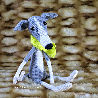 The amigurumi design captures the sleek elegance of sighthounds!