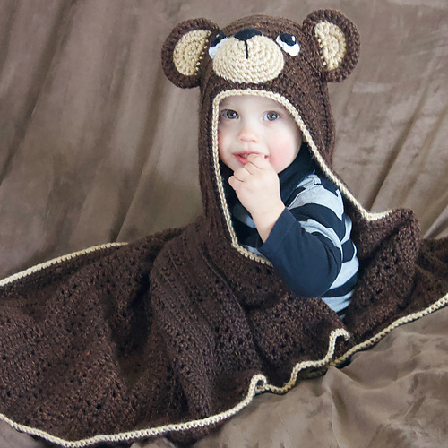 Ravelry Panda & Teddy Bear Hooded Blanket pattern by Joni Memmott