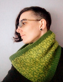 Two-colour DK Hope Grows Roots Cowl, Tall and Wide version