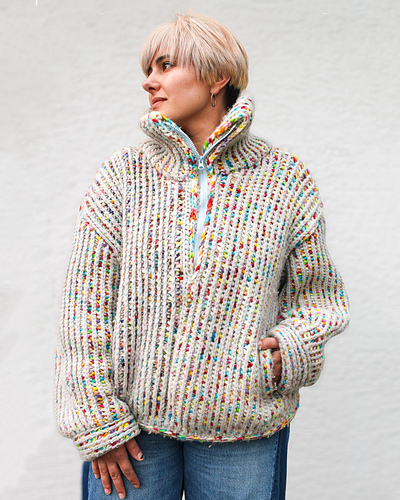 Brioche Crochet Half-Zip Pullover