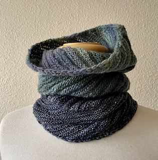 This shows both samples stacked; I’m almost going to have to try seaming them for a deep two-toned cowl now.