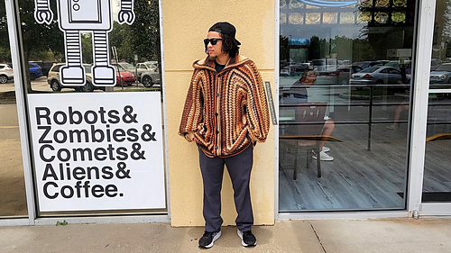 Crochet Men's Sweater David's Alpine Hexagon Cardigan Pattern by The Stitch Queen Crochet