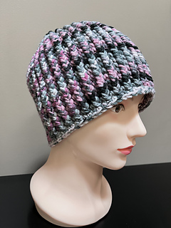 Surprise stripe (heavier weight), one extra set of increase rounds, 8.5” tall, 122 grams.  The black sections only came through on one side - do not recommend this colorway for this pattern.