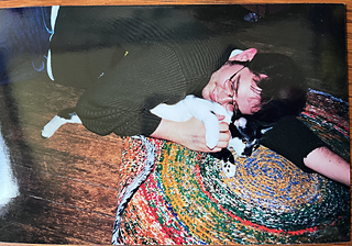 Grandma's rug (pic from 2001). This kitty, Pierre, died right next to it when he was only 1.5 years old.