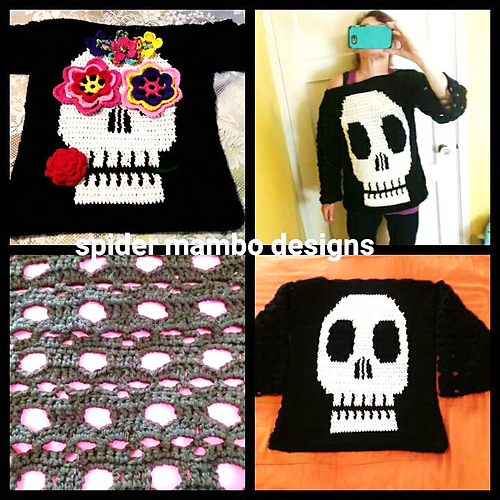 Ravelry Tapestry Crochet Skull Sweater pattern by Spider Mambo